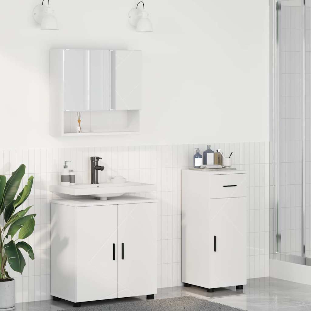Bathroom Furniture Set 3 pcs White Engineered wood & Metal