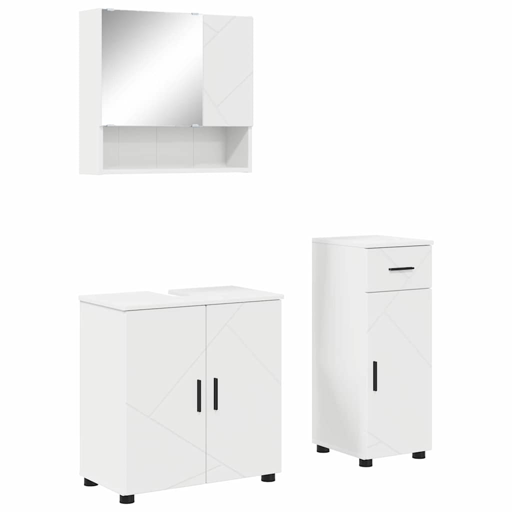Bathroom Furniture Set 3 pcs White Engineered wood & Metal