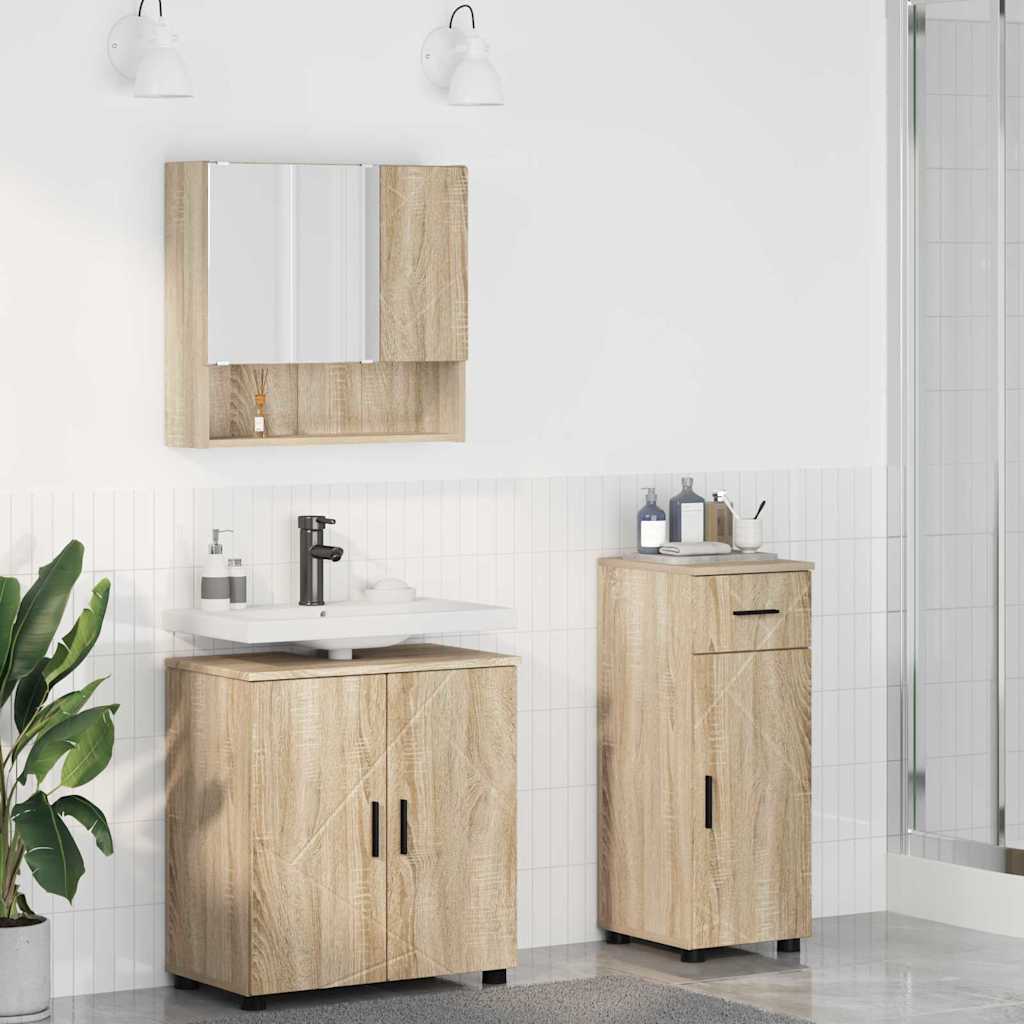 Bathroom Furniture Set 3 pcs Sonoma Oak Engineered wood & Metal