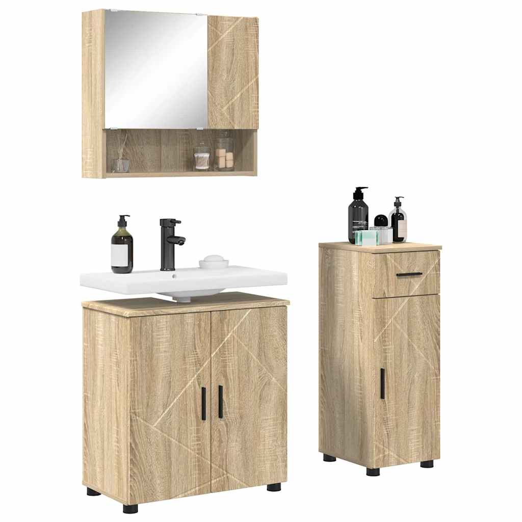 Bathroom Furniture Set 3 pcs Sonoma Oak Engineered wood & Metal