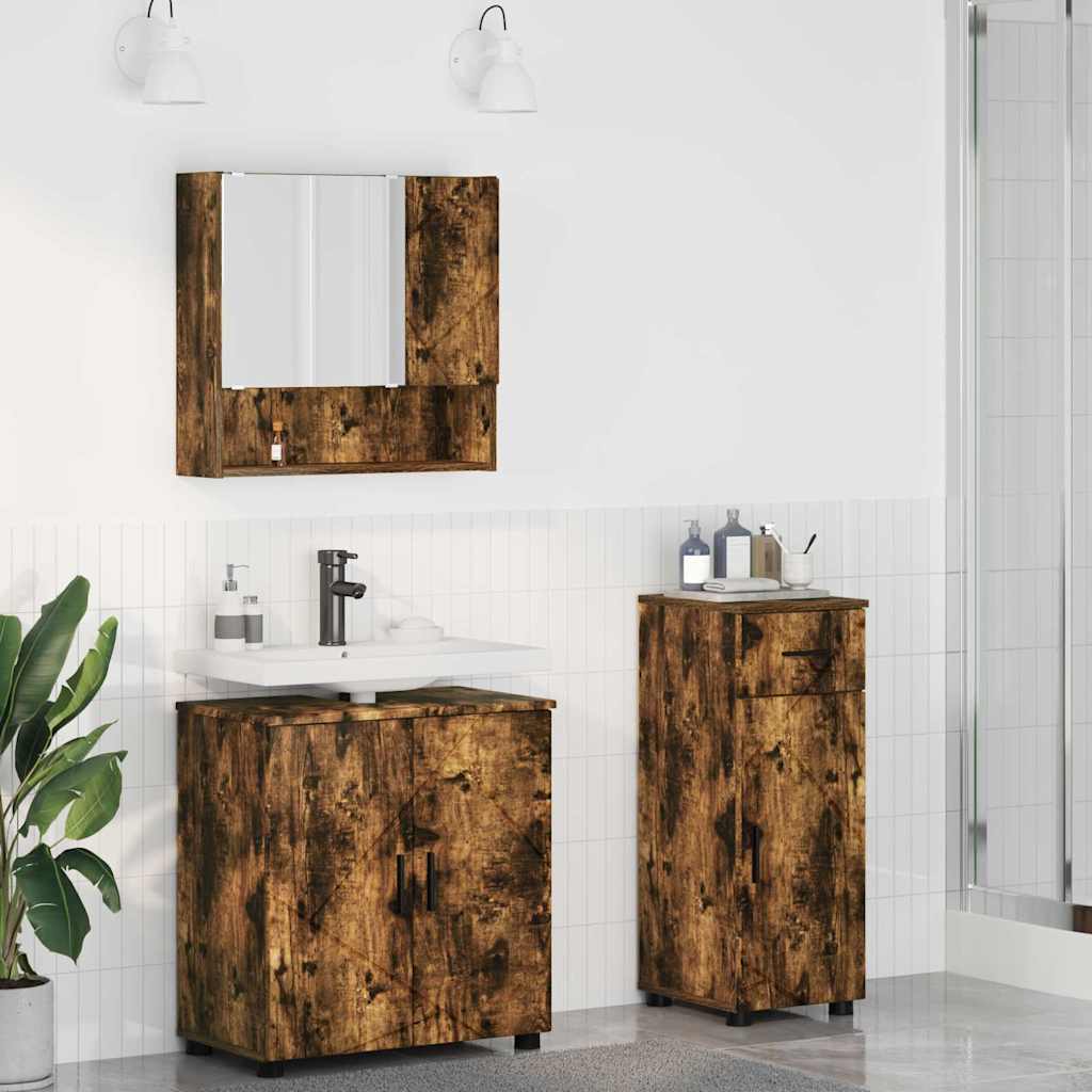 Bathroom Furniture Set 3 pcs Smoked Oak 61 x 35 x 64 cm