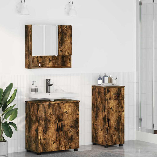 Bathroom Furniture Set 3 pcs Smoked Oak 61 x 35 x 64 cm