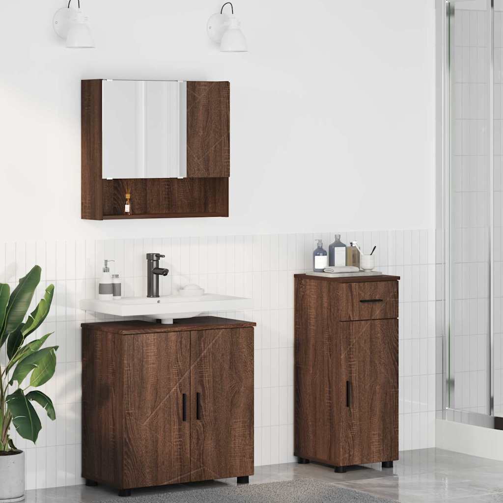 Bathroom Furniture Set 3 pcs Brown Oak Engineered wood & Metal