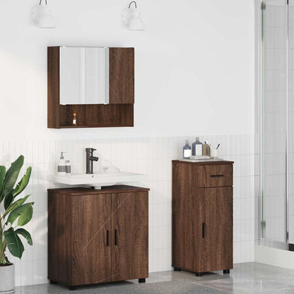 Bathroom Furniture Set 3 pcs Brown Oak Engineered wood & Metal