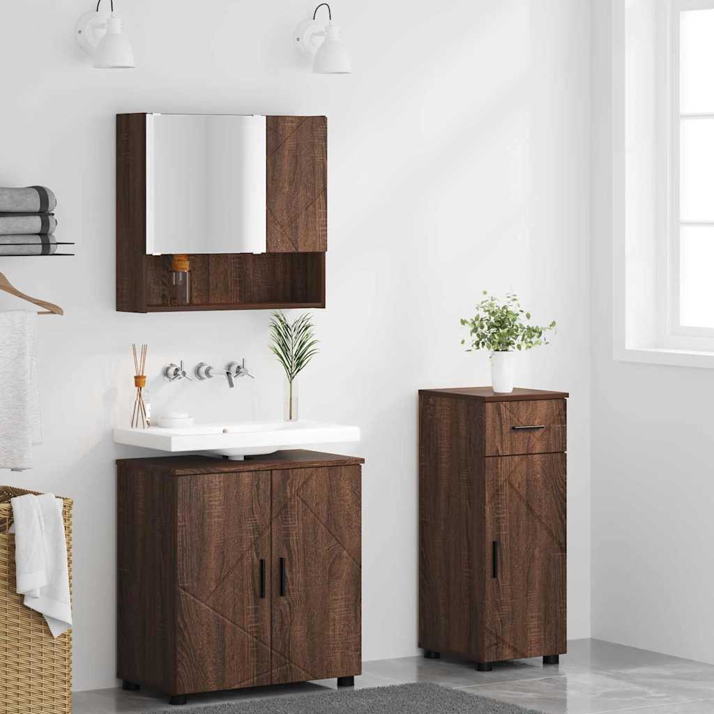 Bathroom Furniture Set 3 pcs Brown Oak Engineered wood & Metal
