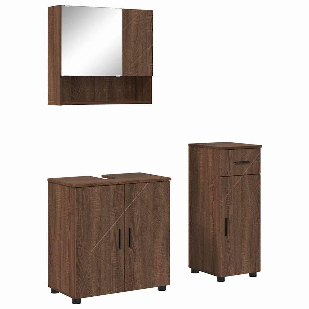 Bathroom Furniture Set 3 pcs Brown Oak Engineered wood & Metal
