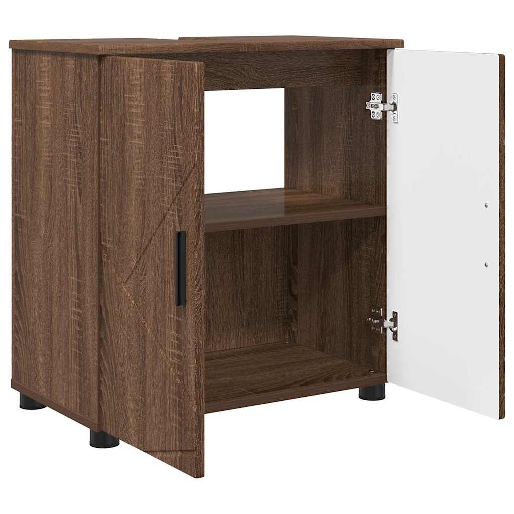 Bathroom Furniture Set 3 pcs Brown Oak Engineered wood & Metal