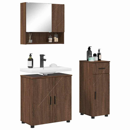 Bathroom Furniture Set 3 pcs Brown Oak Engineered wood & Metal