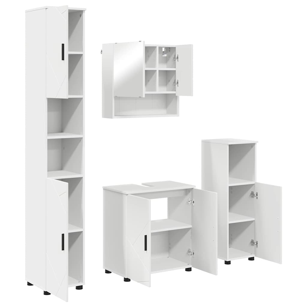 Bathroom Furniture Set 4 pcs White Engineered wood & Metal