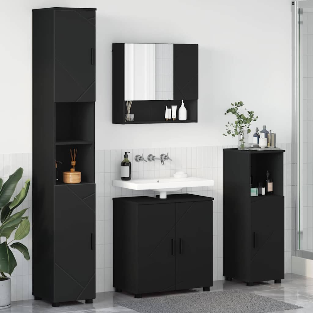 Bathroom Furniture Set 4 pcs Black Engineered wood & Metal