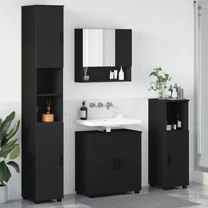 Bathroom Furniture Set 4 pcs Black Engineered wood & Metal