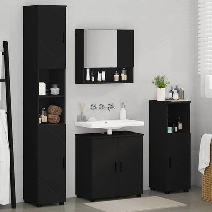 Bathroom Furniture Set 4 pcs Black Engineered wood & Metal