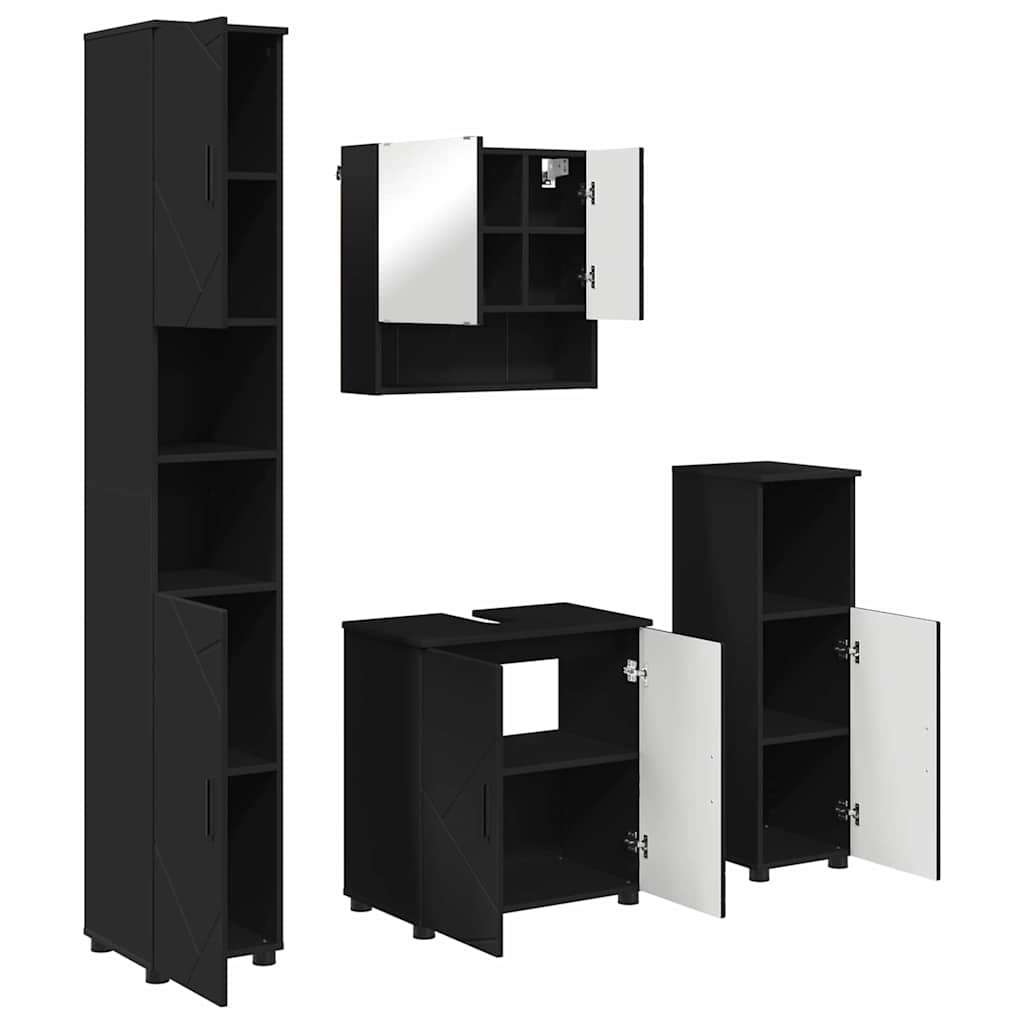 Bathroom Furniture Set 4 pcs Black Engineered wood & Metal