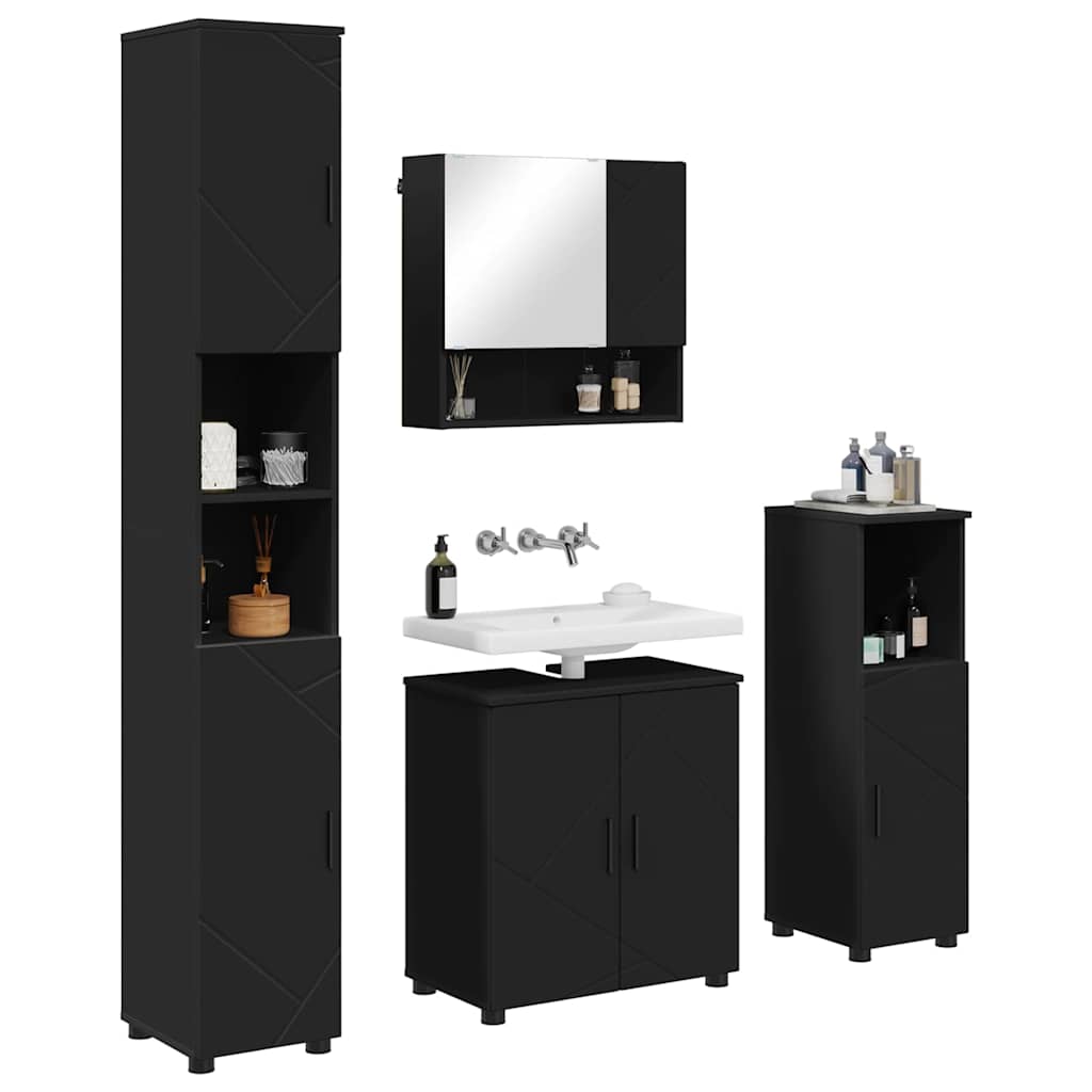 Bathroom Furniture Set 4 pcs Black Engineered wood & Metal