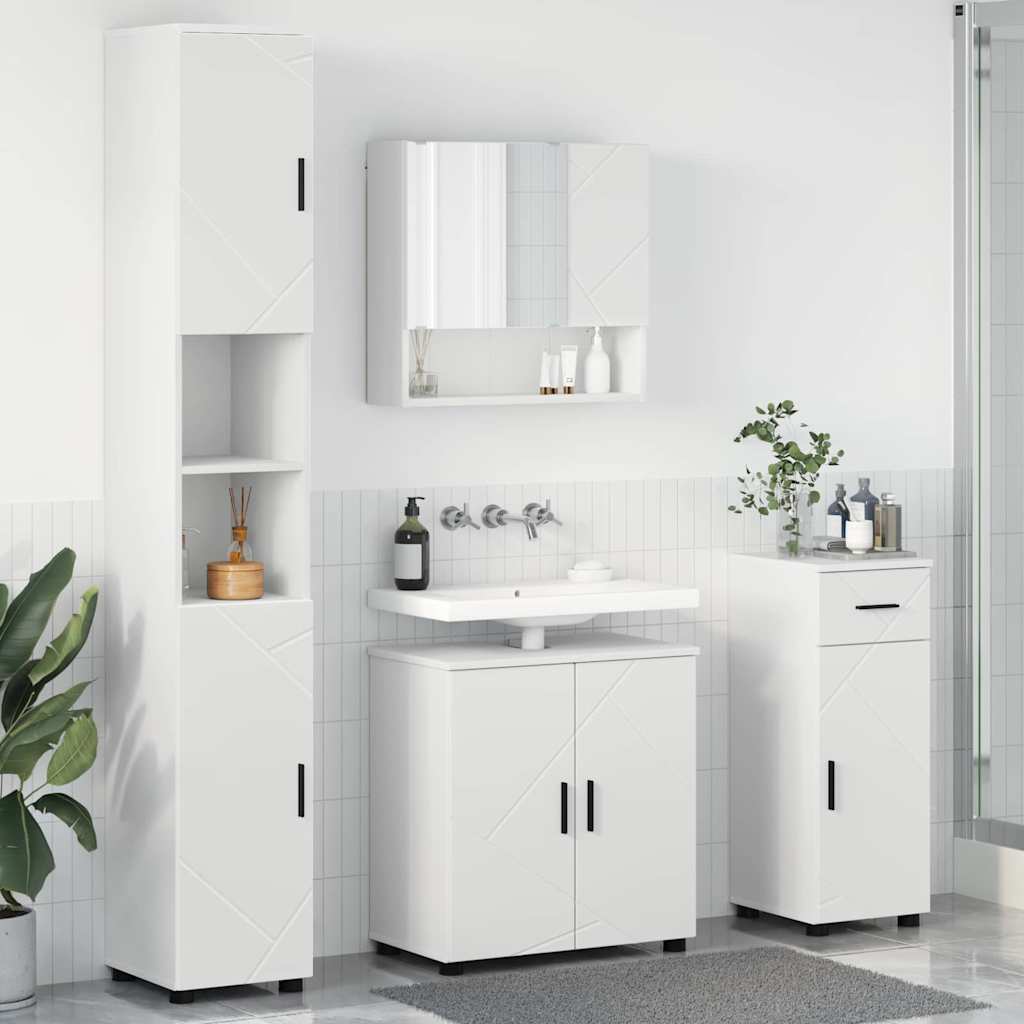 Bathroom Furniture Set 4 pcs White Engineered wood & Metal