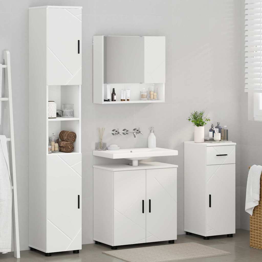 Bathroom Furniture Set 4 pcs White Engineered wood & Metal