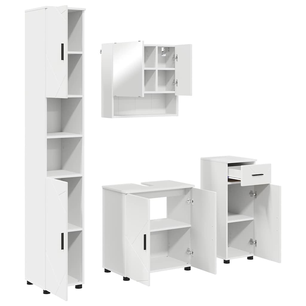 Bathroom Furniture Set 4 pcs White Engineered wood & Metal
