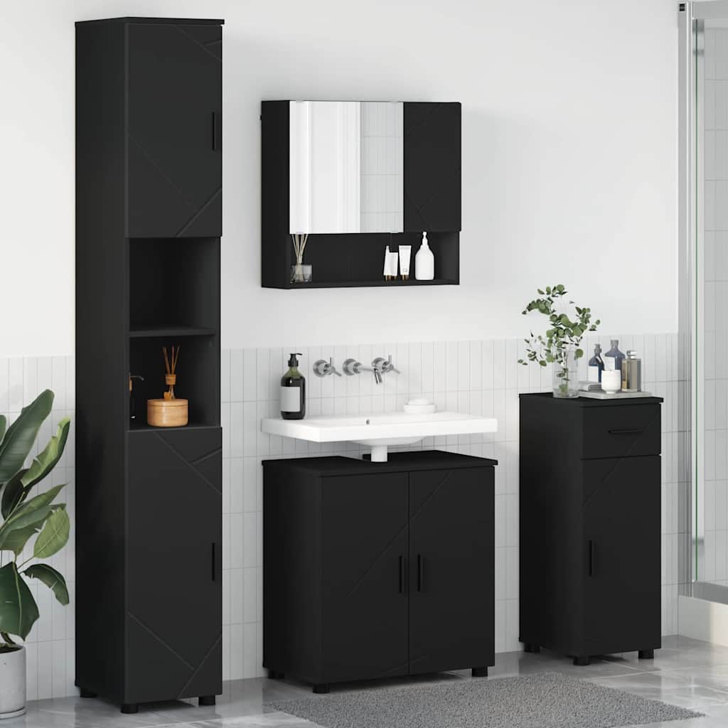Bathroom Furniture Set 4 pcs Black Engineered wood & Metal
