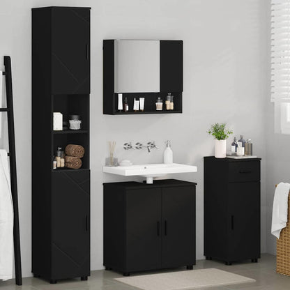 Bathroom Furniture Set 4 pcs Black Engineered wood & Metal