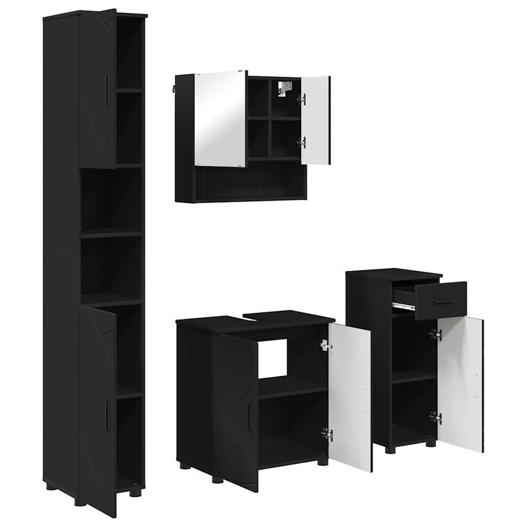 Bathroom Furniture Set 4 pcs Black Engineered wood & Metal