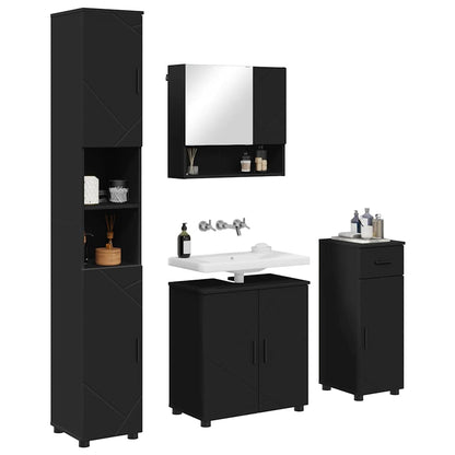 Bathroom Furniture Set 4 pcs Black Engineered wood & Metal