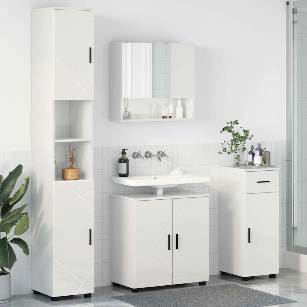 Bathroom Furniture Set with Drawer 4 pcs High Gloss White