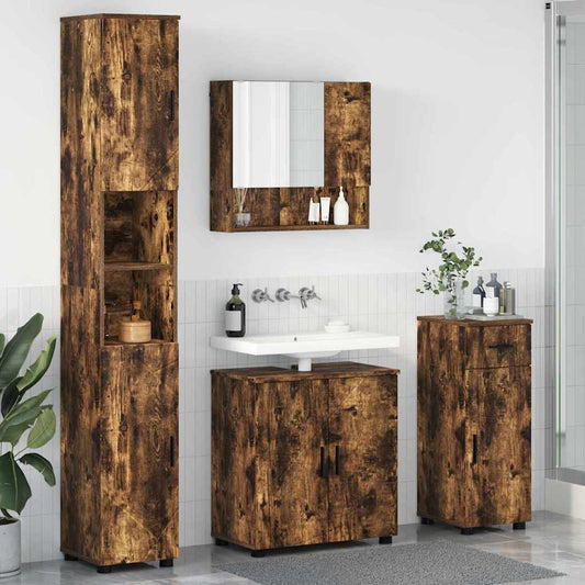 Bathroom Furniture Set 4 pcs Smoked Oak 61 x 35 x 64 cm