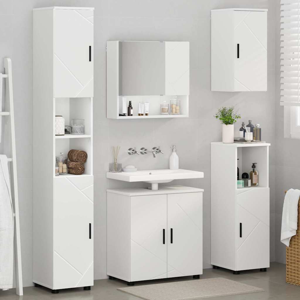 Bathroom Furniture Set 5 pcs White Engineered wood & Metal