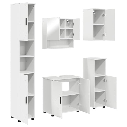 Bathroom Furniture Set 5 pcs White Engineered wood & Metal
