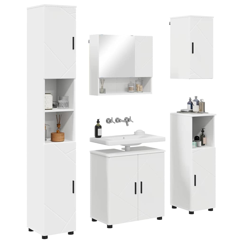 Bathroom Furniture Set 5 pcs White Engineered wood & Metal