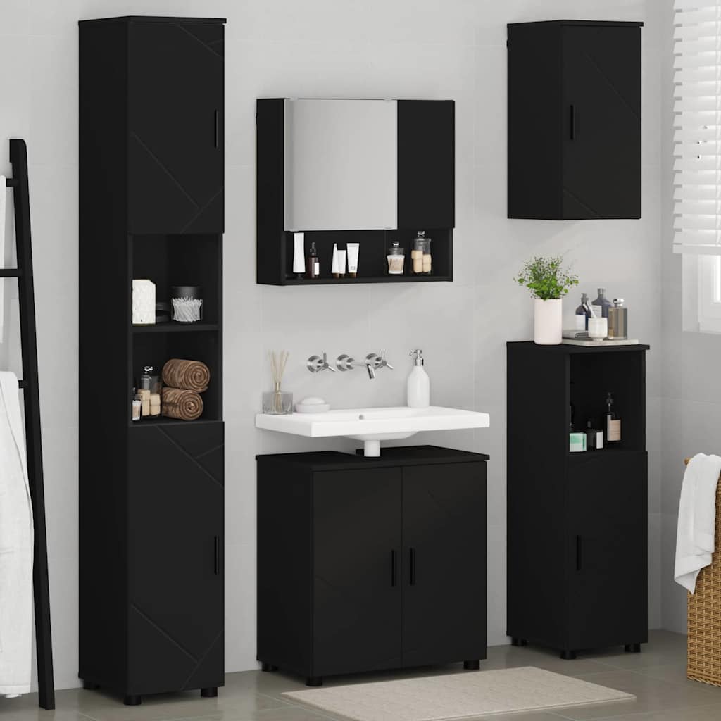 Bathroom Furniture Set 5 pcs Black Engineered wood & Metal
