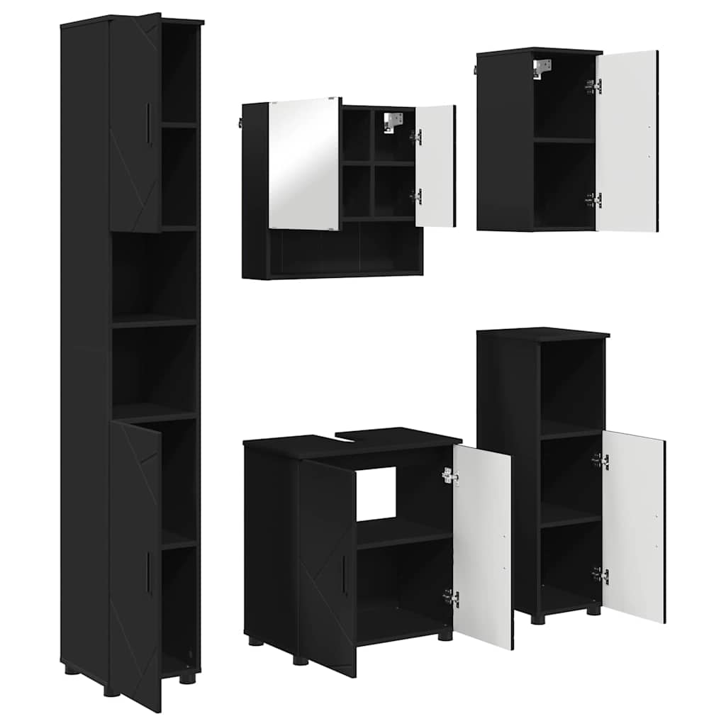 Bathroom Furniture Set 5 pcs Black Engineered wood & Metal