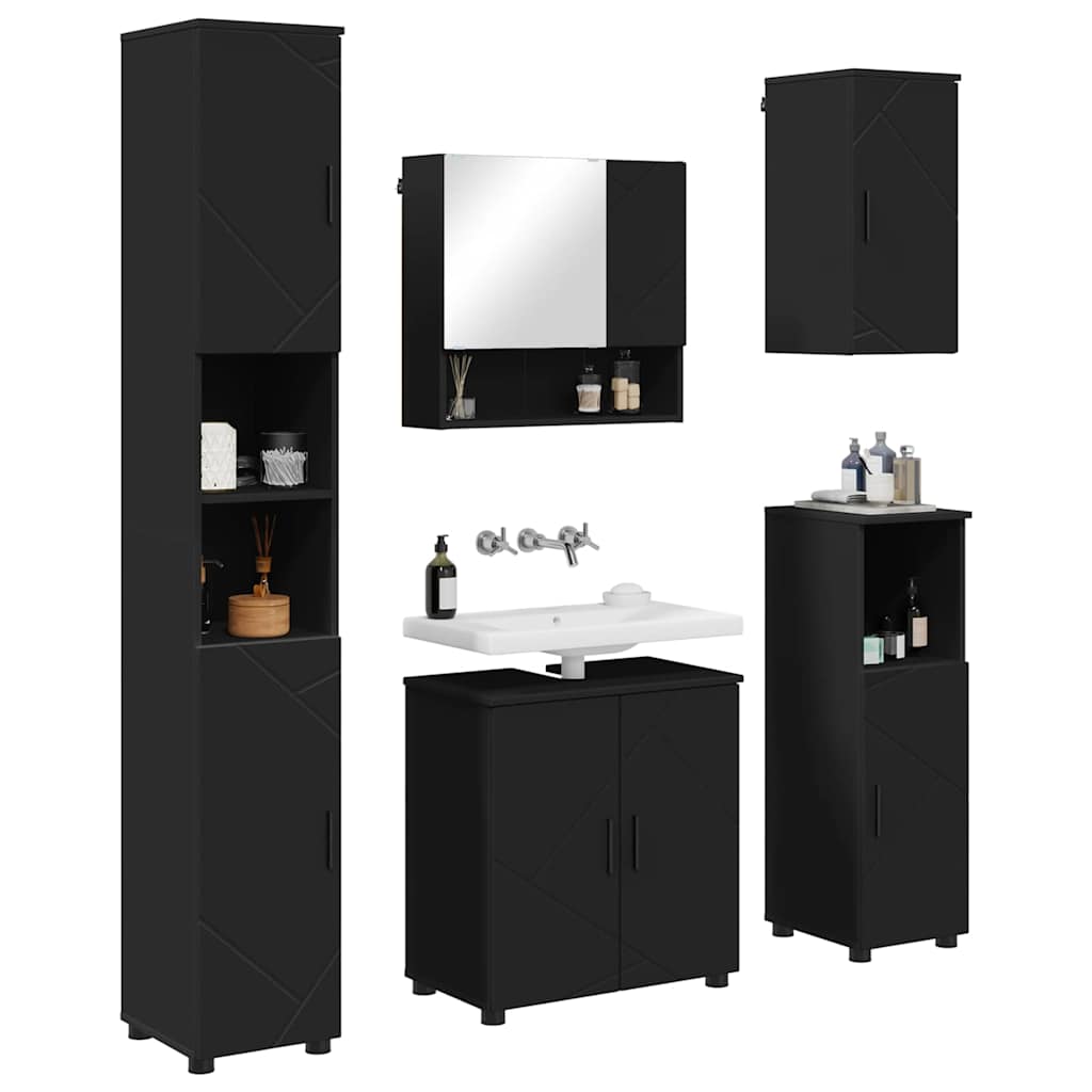 Bathroom Furniture Set 5 pcs Black Engineered wood & Metal