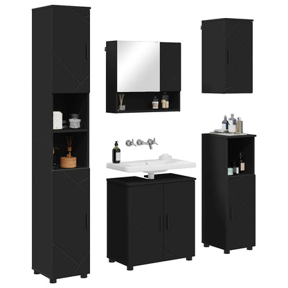 Bathroom Furniture Set 5 pcs Black Engineered wood & Metal