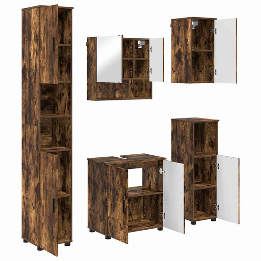 Bathroom Furniture Set 5 pcs Smoked Oak 61 x 35 x 64 cm
