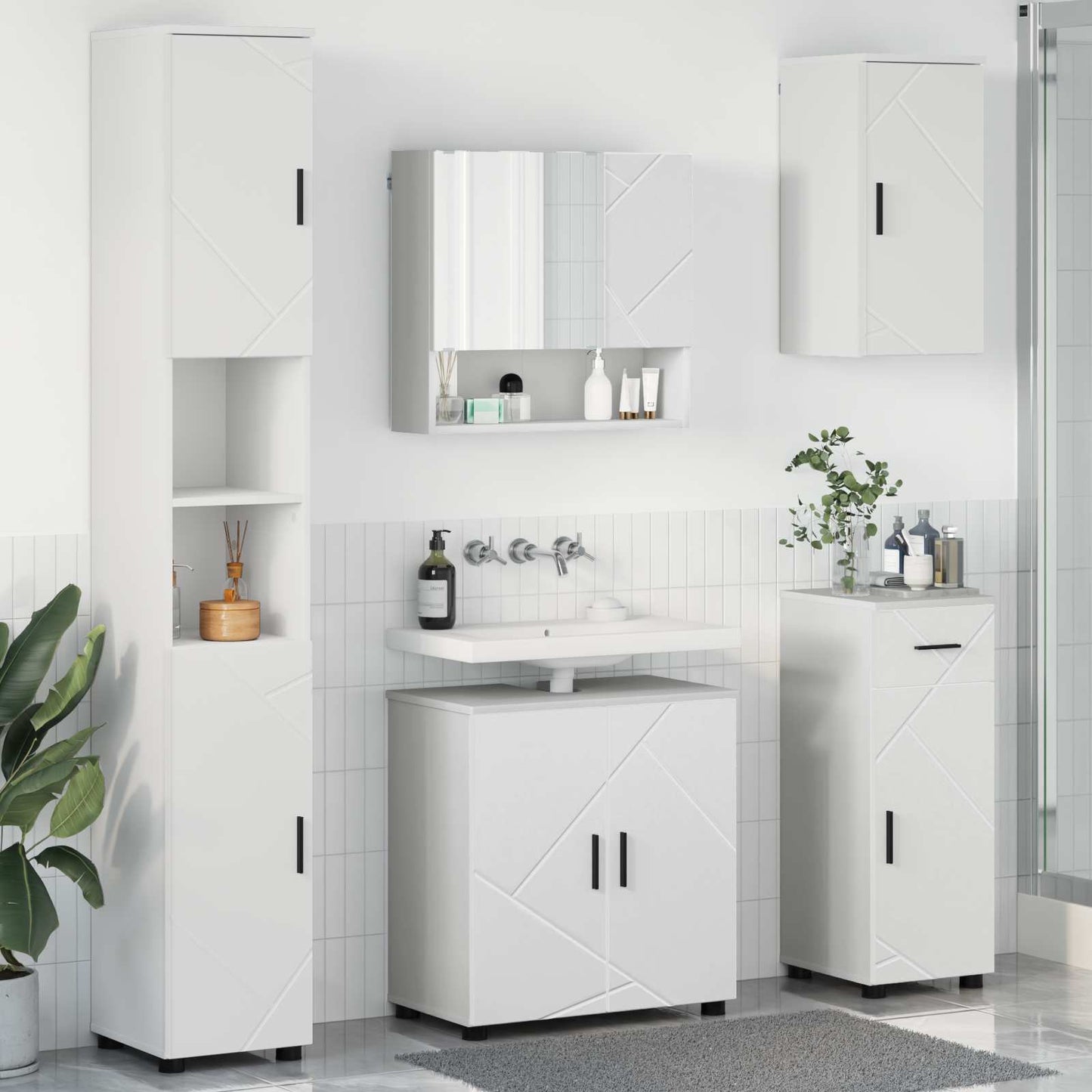 Bathroom Furniture Set 5 pcs White Engineered wood & Metal