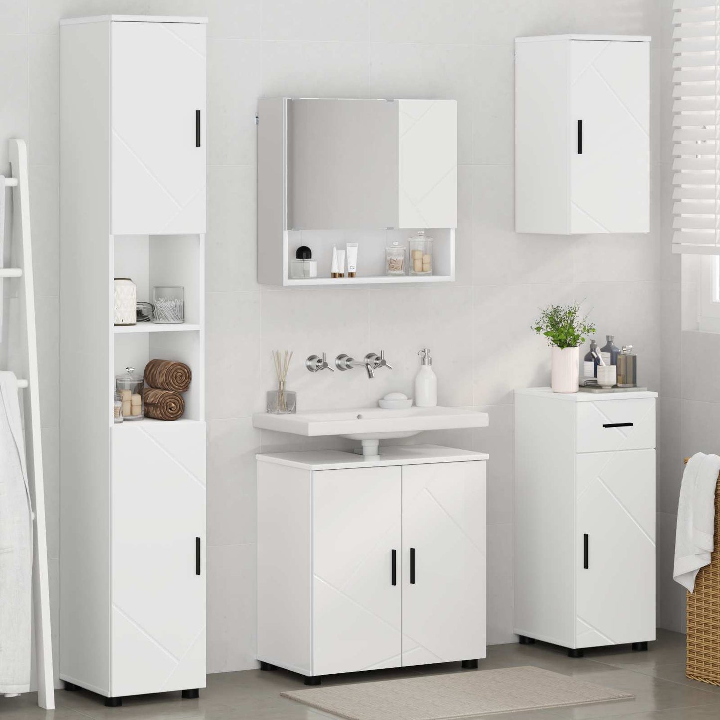 Bathroom Furniture Set 5 pcs White Engineered wood & Metal