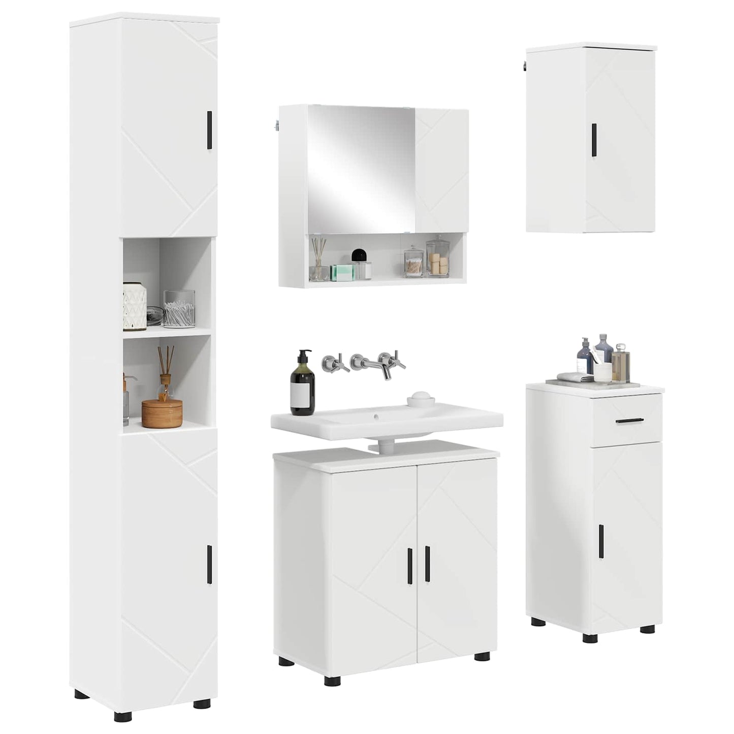 Bathroom Furniture Set 5 pcs White Engineered wood & Metal