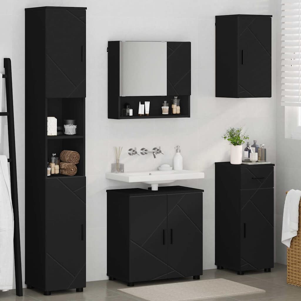 Bathroom Furniture Set 5 pcs Black Engineered wood & Metal