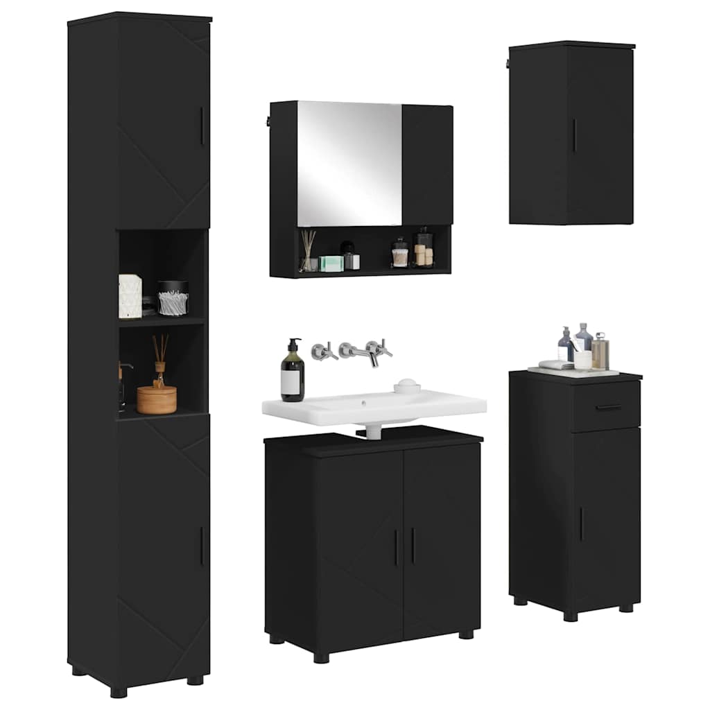 Bathroom Furniture Set 5 pcs Black Engineered wood & Metal