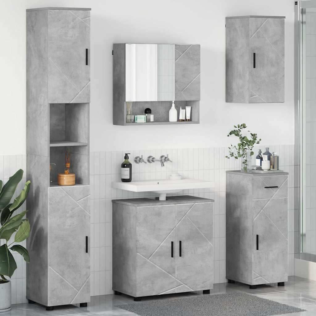 Bathroom Furniture Set with Drawer 5 pcs Concrete Grey