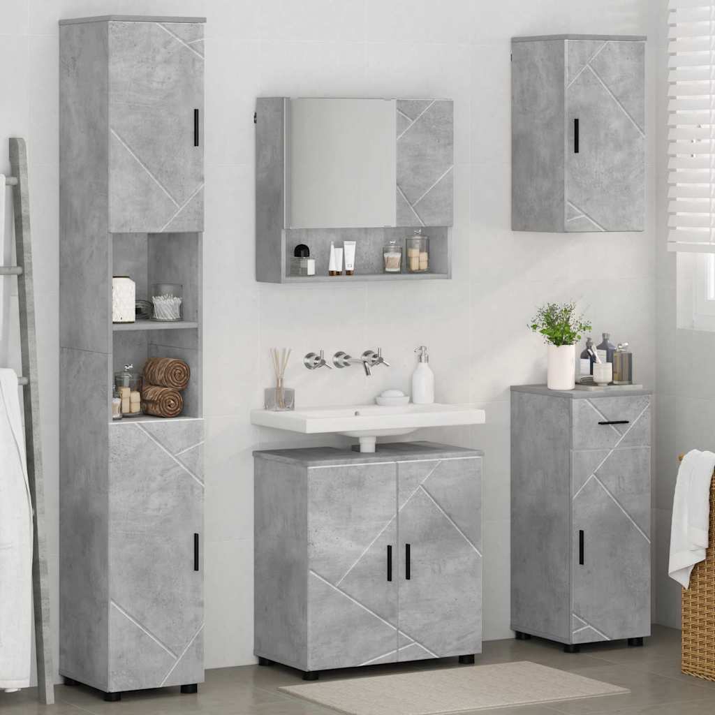Bathroom Furniture Set with Drawer 5 pcs Concrete Grey