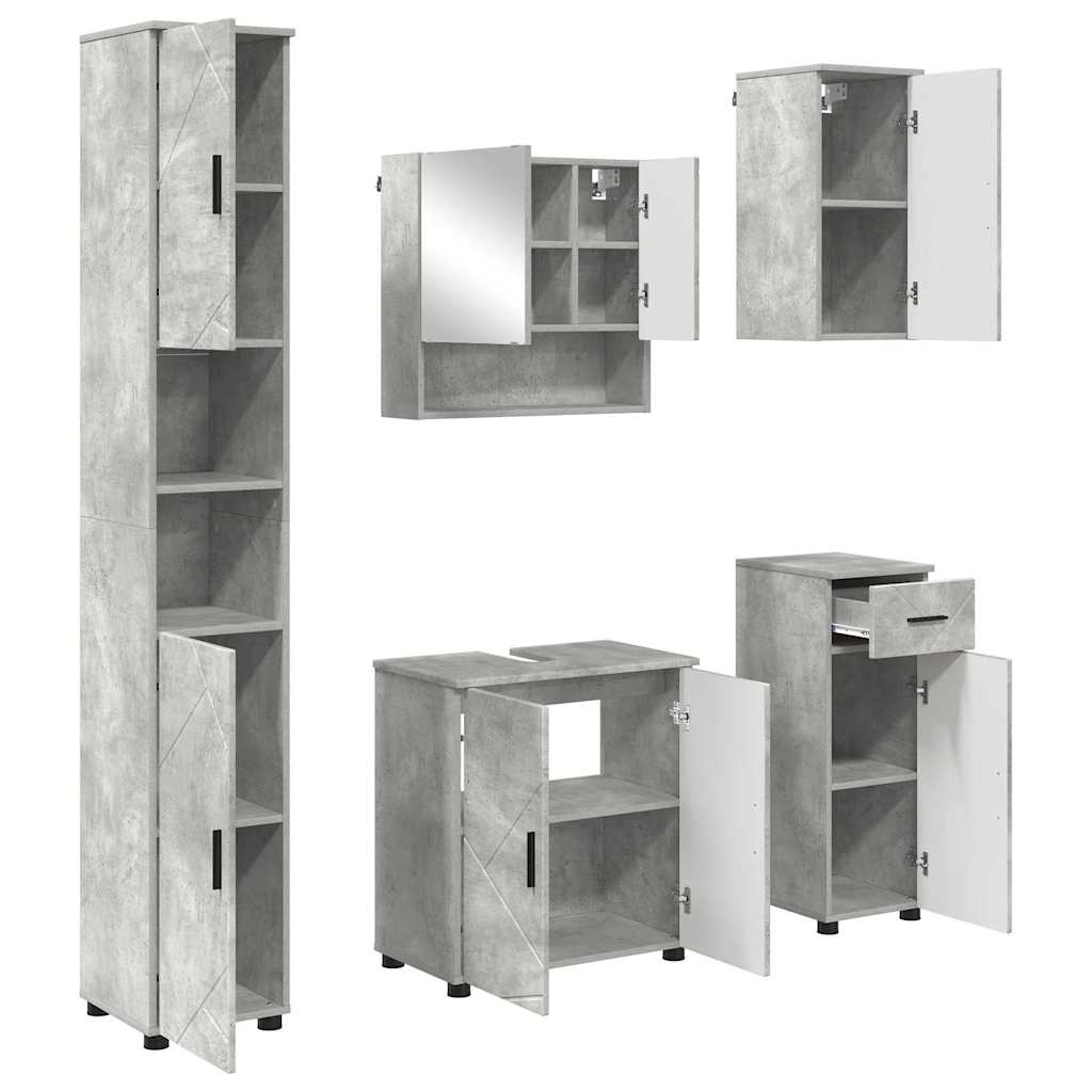 Bathroom Furniture Set with Drawer 5 pcs Concrete Grey