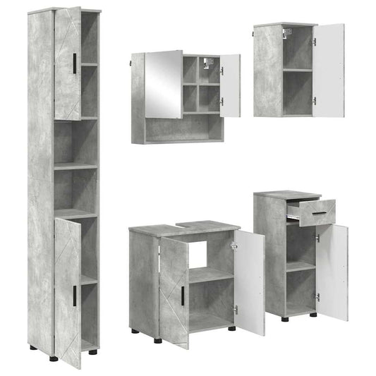 Bathroom Furniture Set with Drawer 5 pcs Concrete Grey