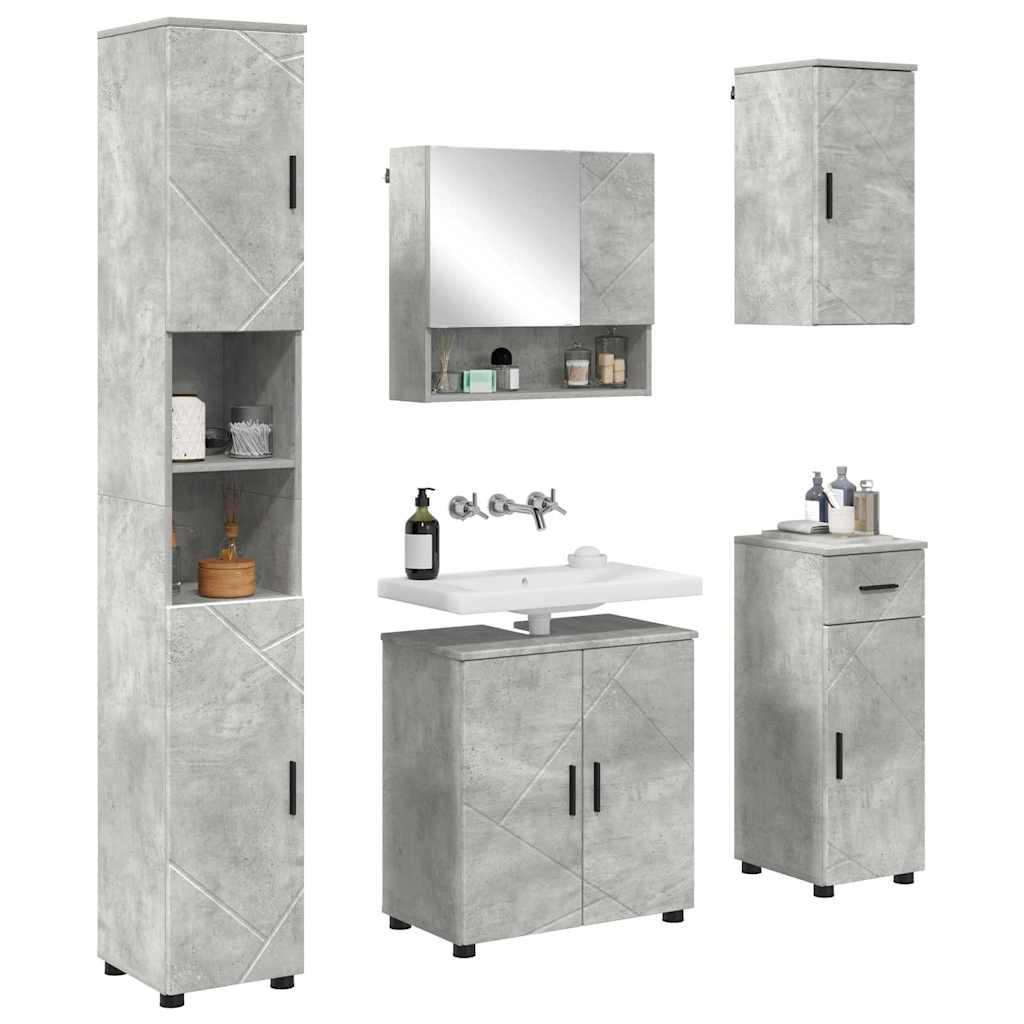 Bathroom Furniture Set with Drawer 5 pcs Concrete Grey