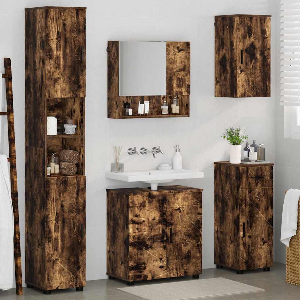 Bathroom Furniture Set 5 pcs Smoked Oak 61 x 35 x 64 cm
