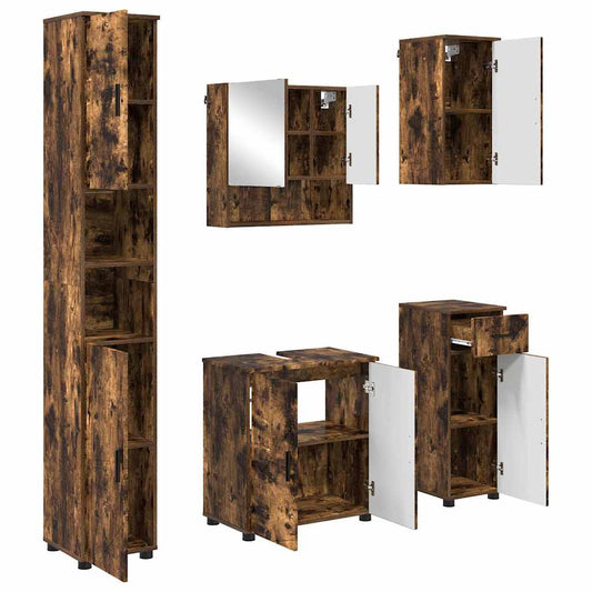 Bathroom Furniture Set 5 pcs Smoked Oak 61 x 35 x 64 cm