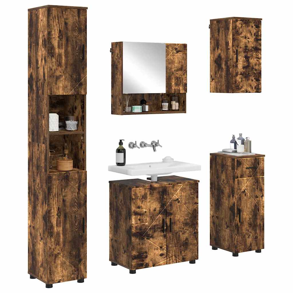 Bathroom Furniture Set 5 pcs Smoked Oak 61 x 35 x 64 cm