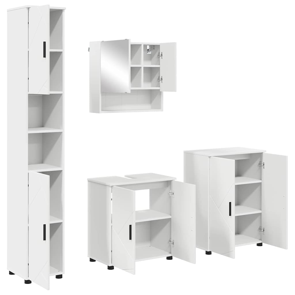 Bathroom Furniture Set 4 pcs White Engineered wood & Metal