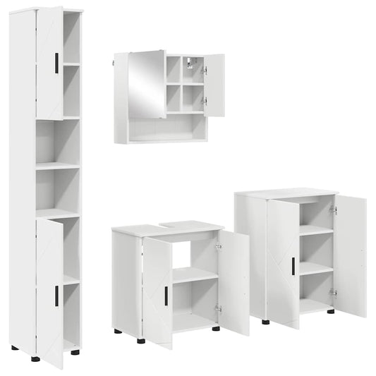 Bathroom Furniture Set 4 pcs White Engineered wood & Metal